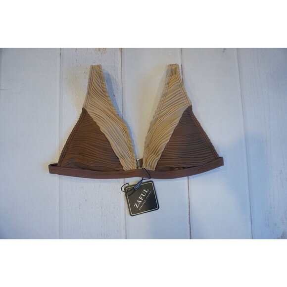 ZAFUL Beige/Tan Textured Triangle Bikini Top - Size S, NWT - Picture 1 of 5